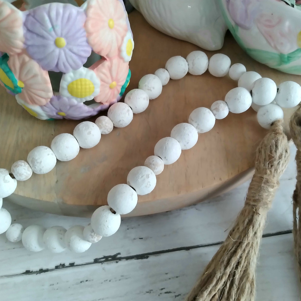 White Wood Beaded Garland